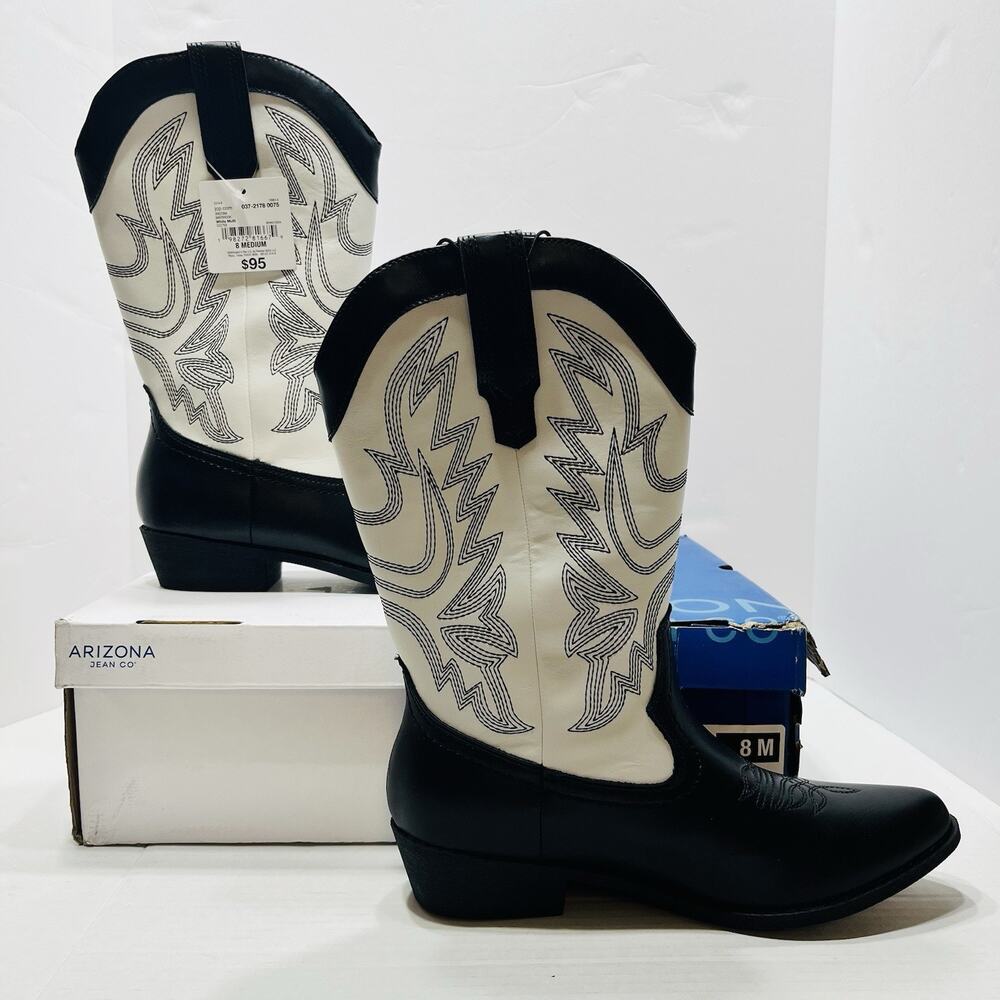 Arizona Jean Co. Women’s Maybrook Block Heel Cowboy Boots, Black/White, Size 8M